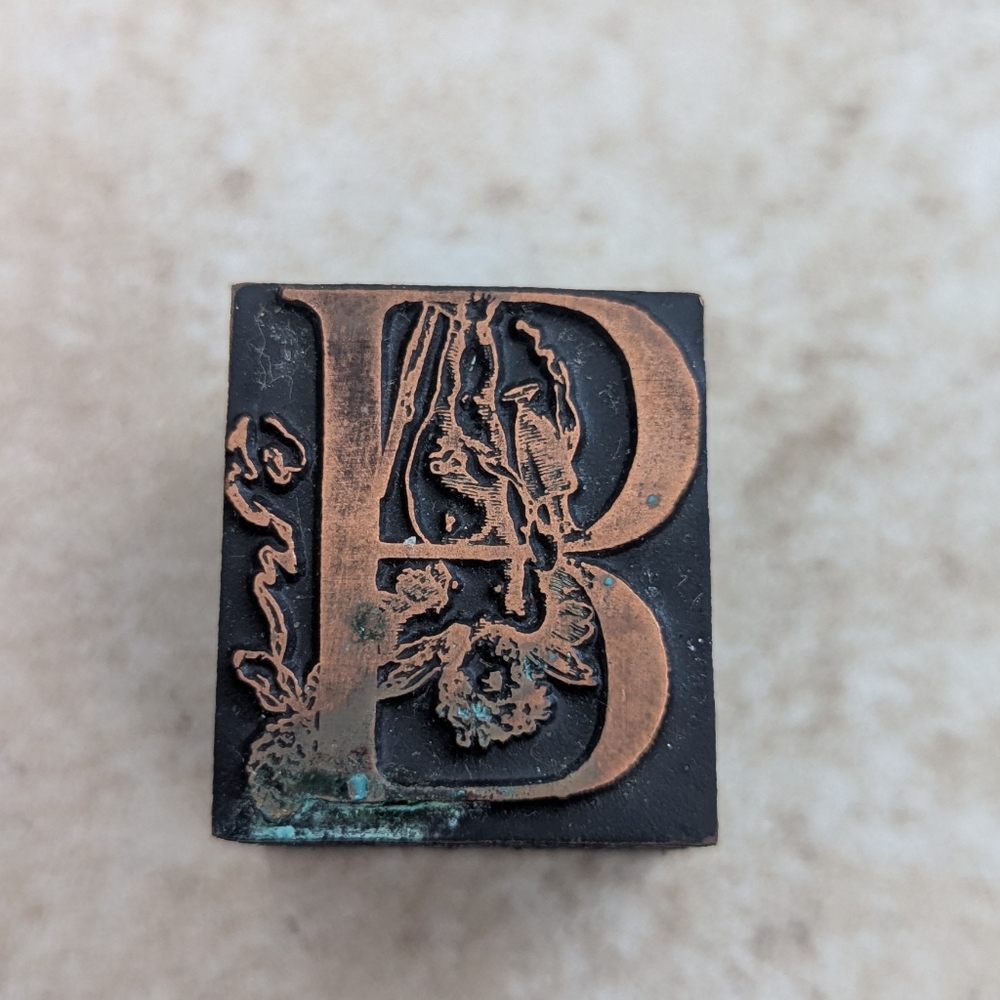B Letter Copper Stamp On Wood Antique Cherub Detailing